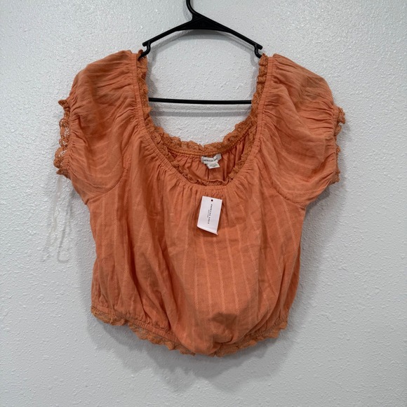 American Eagle By Payless Tops - American Eagle Orange Cropped Square Neck Lace Trim Off Shoulder Top M